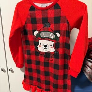 Red Plaid Kids Pajamas with Bear Design